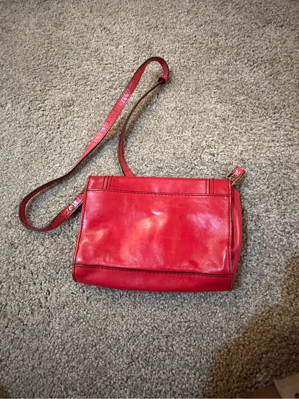 Milly Red Croc Embossed Crossbody Bag Gold Hardware Turn Lock Purse - Picture 6 of 9